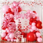 FEYG Valentine's Day Balloon Arch Kit – 121 Pcs Red & Pink Garland with Heart and Star Foil Balloons