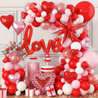 FEYG Valentines Day Balloon Arch Kit | 121 Pcs Red Pink White Garland with Heart & Love Foil Balloons