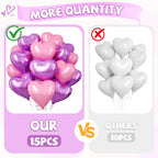FEYG Pink Purple Heart Foil Balloons – 15 Pack, 18-Inch Heart Decor for Valentine’s Day, Weddings & Parties
