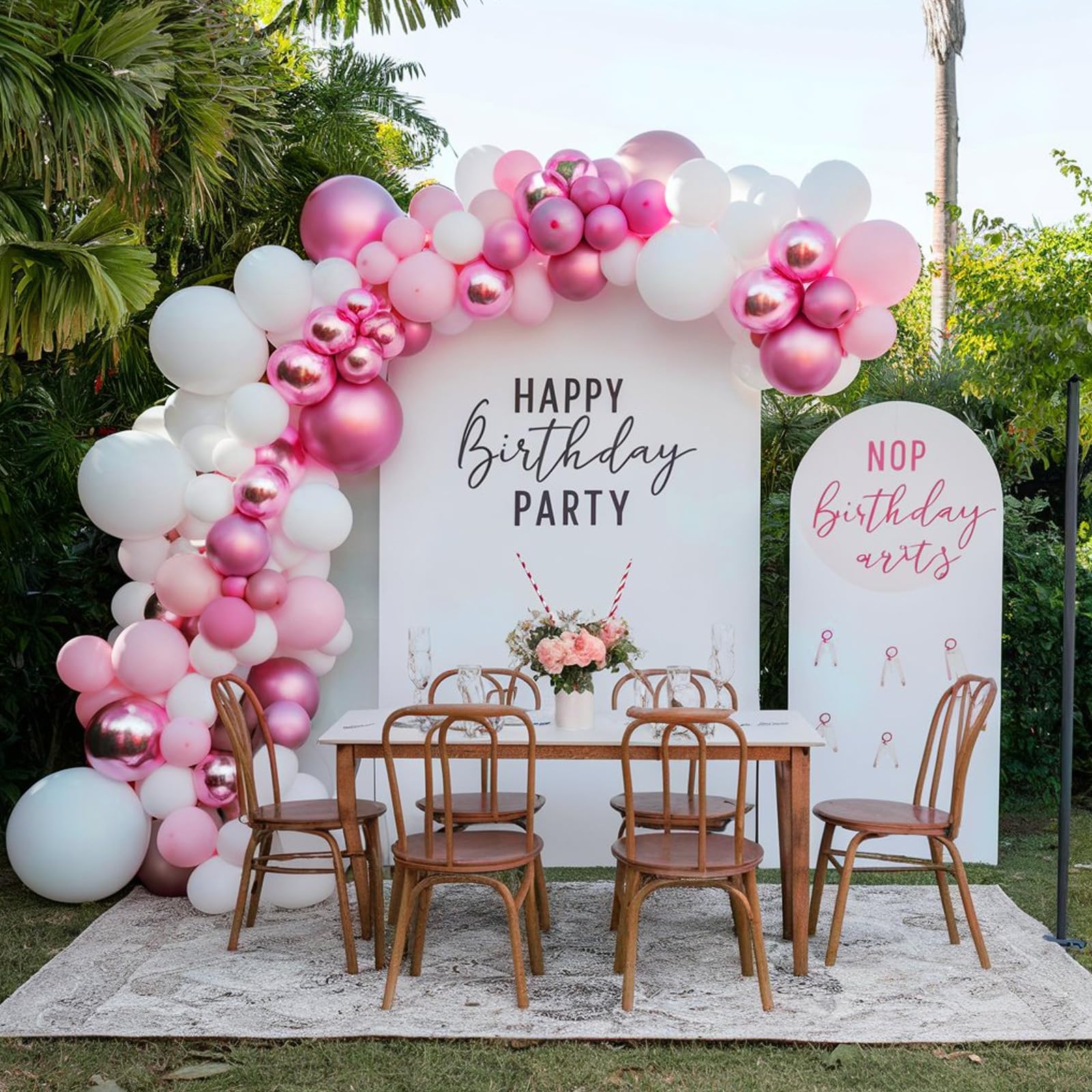 FEYG Pink & Silver Balloon Arch Kit – 120pcs Pastel Pink, Hot Pink & Silver 4D Star Balloons