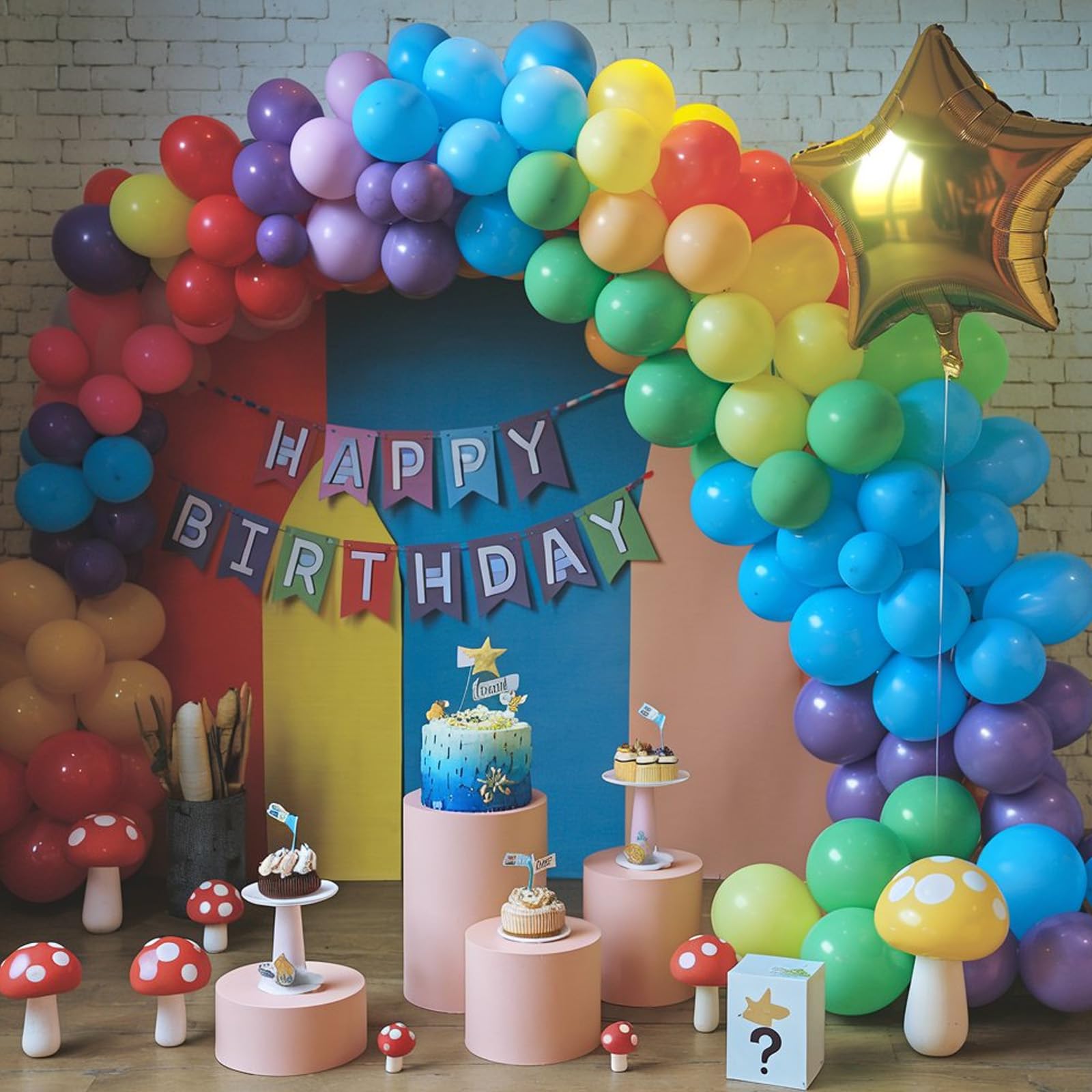 FEYG Red Blue Green Yellow Balloon Kit – 3 Star Balloons for Game-Themed Birthday Parties