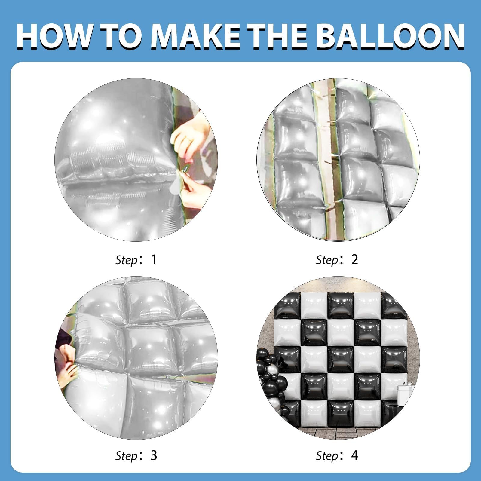 FEYG Black & Pearl White Double-Sided Square Foil Balloon Wall Kit, 19-Inch – Wedding & Party Backdrop
