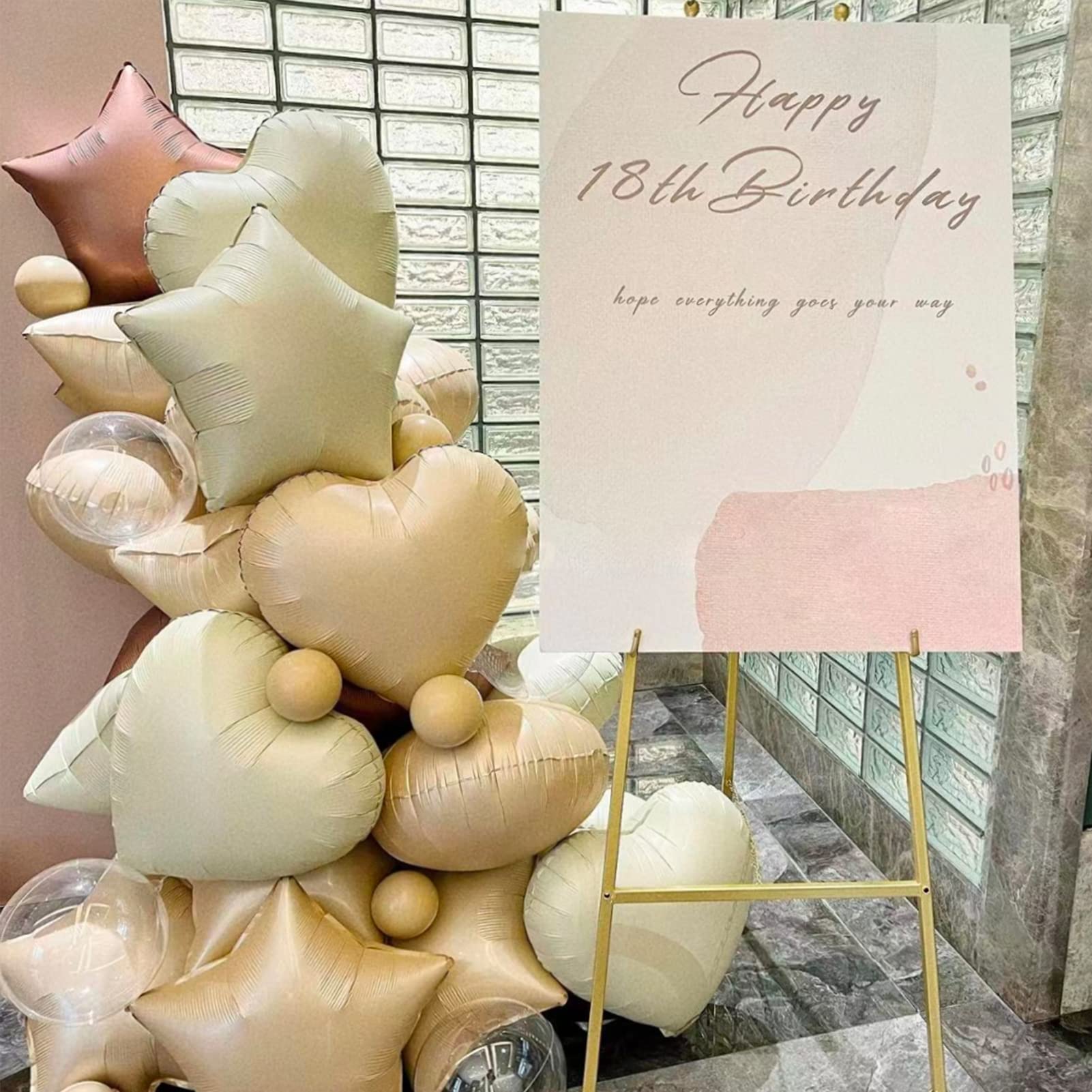 Fezava 28Pcs 18in White Sand Balloons – Neutral Caramel Beige Brown Heart, Star, and Round Balloons for Weddings, Baby Showers, and Parties