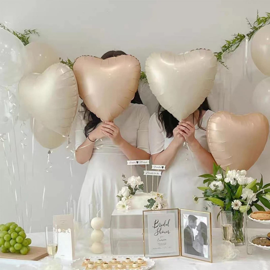 Fezava 28Pcs 18in White Sand Balloons – Neutral Caramel Beige Brown Heart, Star, and Round Balloons for Weddings, Baby Showers, and Parties