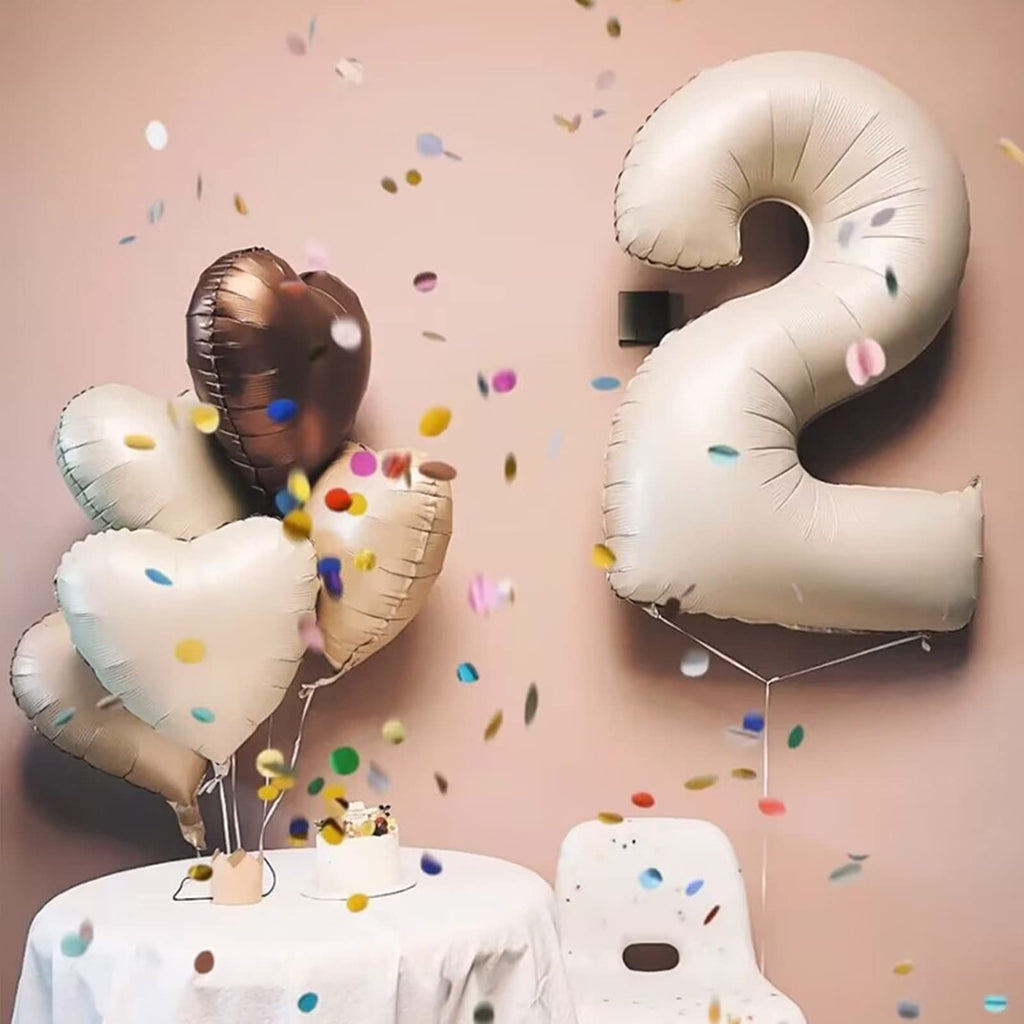 Fezava 28Pcs 18in White Sand Balloons – Neutral Caramel Beige Brown Heart, Star, and Round Balloons for Weddings, Baby Showers, and Parties