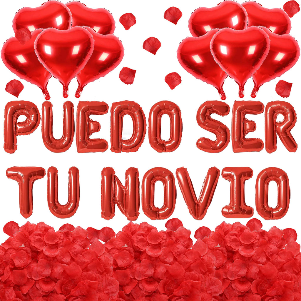 Fezava 2-set red PUEDO SER TU NOVIO balloons + 1200 rose petals | 16-inch letters & 18-inch hearts