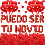 Fezava 2-set red PUEDO SER TU NOVIO balloons + 1200 rose petals | 16-inch letters & 18-inch hearts