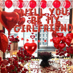 Fezava Red Will You Be My Girlfriend Balloons Pack – 2000 Rose Petals, 48 LED Tealights, 21 Letter Balloons, 18 Heart & Latex Balloons