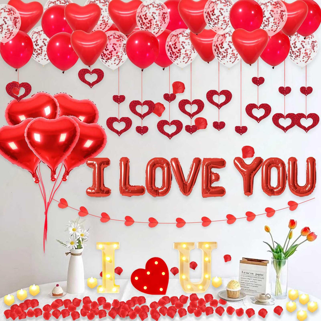 Fezava I LOVE YOU Light Up Letter Sign Decor – 2-Set Red Balloons & Party Kit