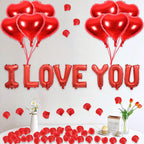 Fezava 2 Set Red I LOVE YOU Balloons – 16" Letter Balloons + 18" Heart Balloons + 1200 Rose Petals for Valentine’s Day Decor