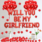 Fezava 2-Set Red Will You Be My Girlfriend Balloons - 42pcs 16inch Letters + 1200 Rose Petals + 10 Heart Balloons for Valentines Day