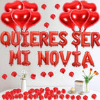 Fezava 2-Set Red QUIERES SER MI NOVIA Balloons + 1200 Rose Petals: 34 Letters + 10 Hearts