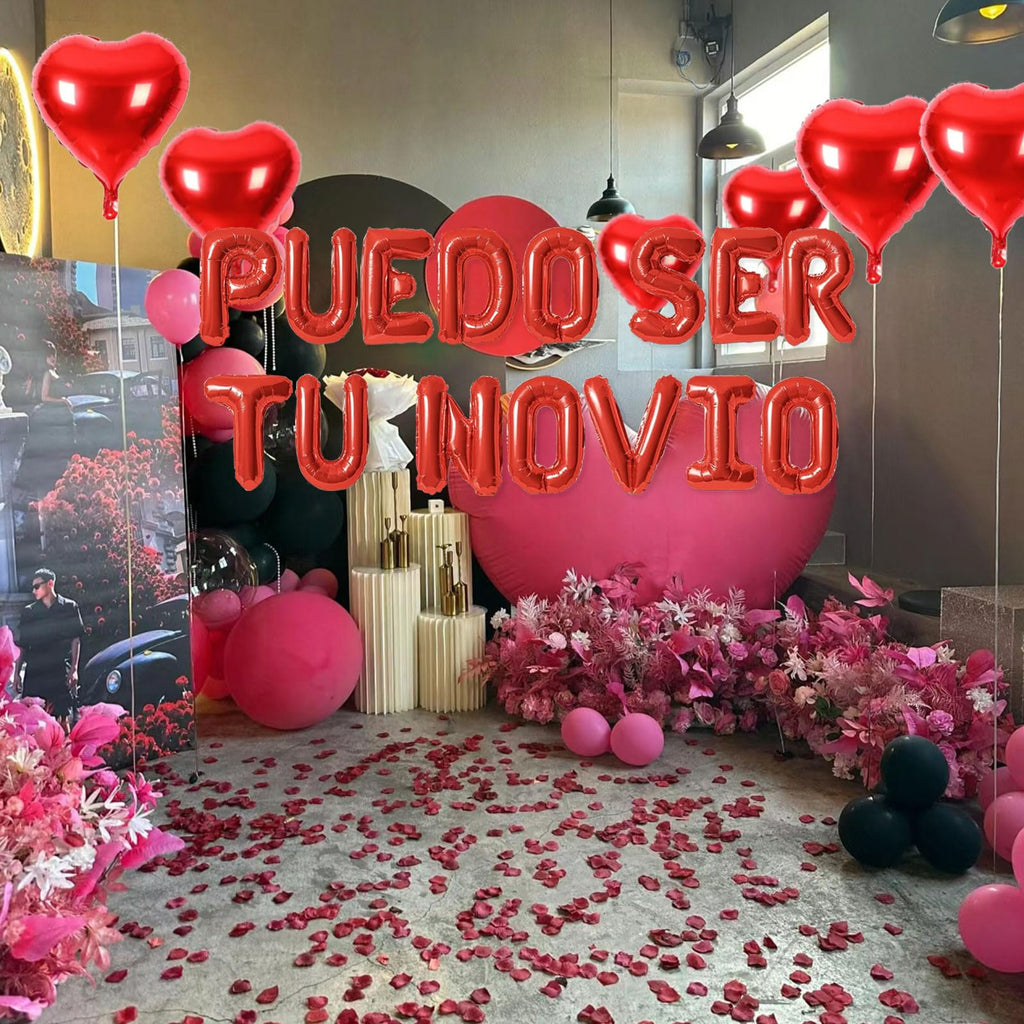 Fezava 2-set red PUEDO SER TU NOVIO balloons + 1200 rose petals | 16-inch letters & 18-inch hearts