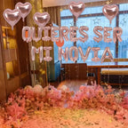 Fezava Will You Be My Girlfriend Balloons with Rose Gold Petals — 16\" Letter Balloons & 18\" Heart Balloons