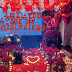 Fezava Red Will You Be My Girlfriend Balloons Pack – 2000 Rose Petals, 48 LED Tealights, 21 Letter Balloons, 18 Heart & Latex Balloons
