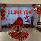 Fezava 2 Set Red I LOVE YOU Balloons – 16" Letter Balloons + 18" Heart Balloons + 1200 Rose Petals for Valentine’s Day Decor