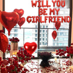 Fezava 2-Set Red Will You Be My Girlfriend Balloons - 42pcs 16inch Letters + 1200 Rose Petals + 10 Heart Balloons for Valentines Day