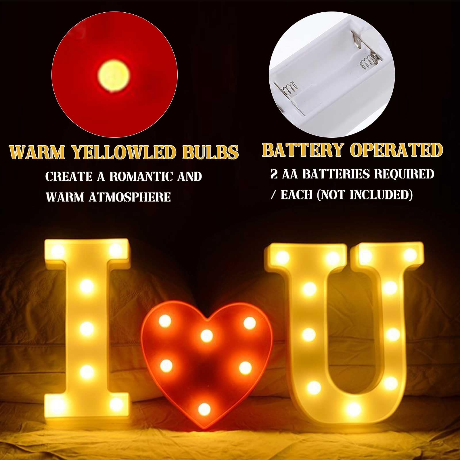 Fezava I LOVE YOU Light Up Letter Sign Decor – 2-Set Red Balloons & Party Kit