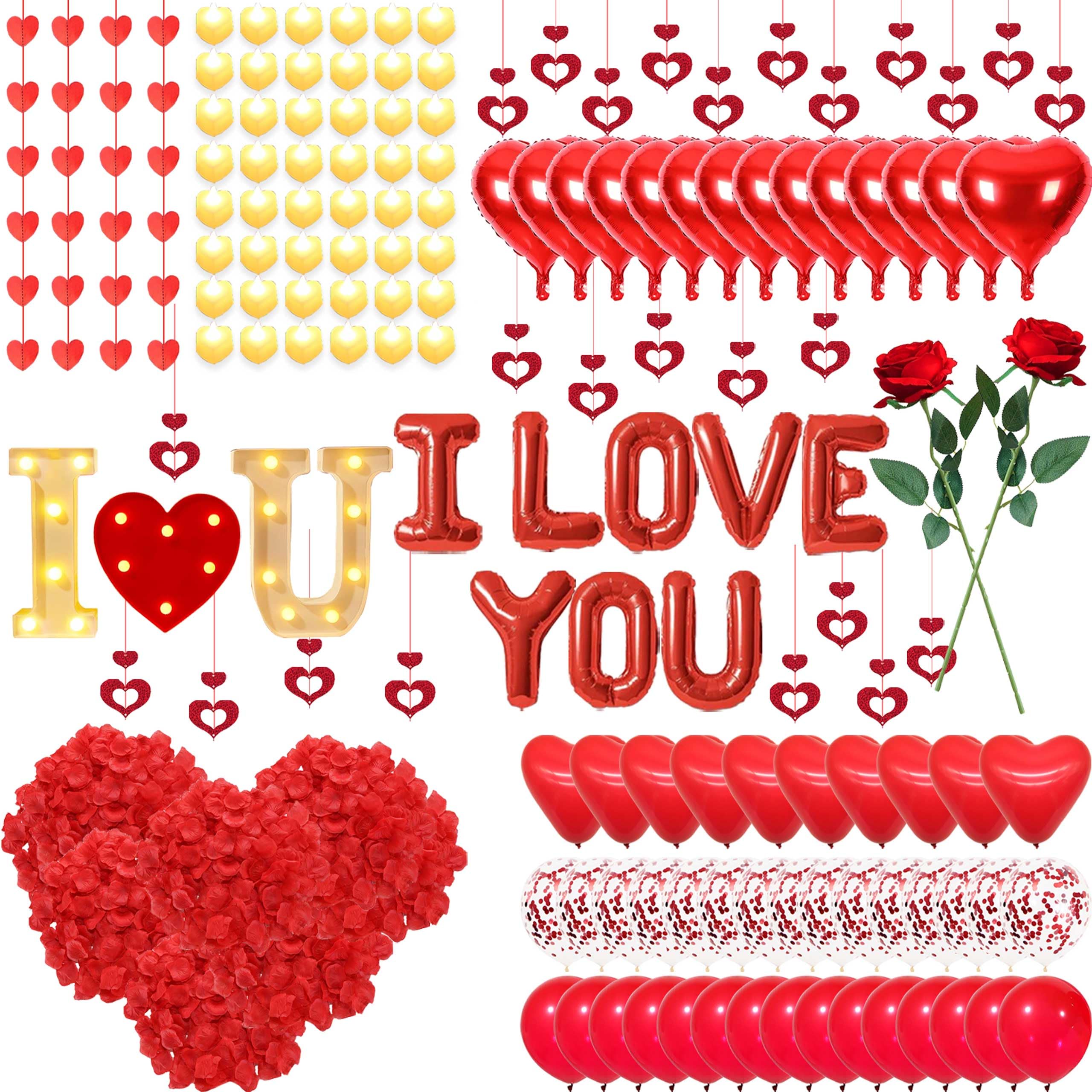 Fezava I LOVE YOU Light Up Letter Sign Decor – 2-Set Red Balloons & Party Kit