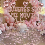 Fezava Will You Be My Girlfriend Balloons with Rose Gold Petals — 16\" Letter Balloons & 18\" Heart Balloons