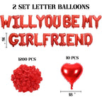 Fezava 2-Set Red Will You Be My Girlfriend Balloons - 42pcs 16inch Letters + 1200 Rose Petals + 10 Heart Balloons for Valentines Day