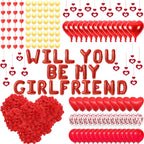 Fezava Red Will You Be My Girlfriend Balloons Pack – 2000 Rose Petals, 48 LED Tealights, 21 Letter Balloons, 18 Heart & Latex Balloons
