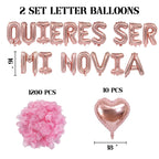 Fezava Will You Be My Girlfriend Balloons with Rose Gold Petals — 16\" Letter Balloons & 18\" Heart Balloons