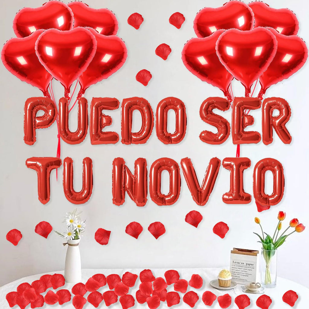 Fezava 2-set red PUEDO SER TU NOVIO balloons + 1200 rose petals | 16-inch letters & 18-inch hearts