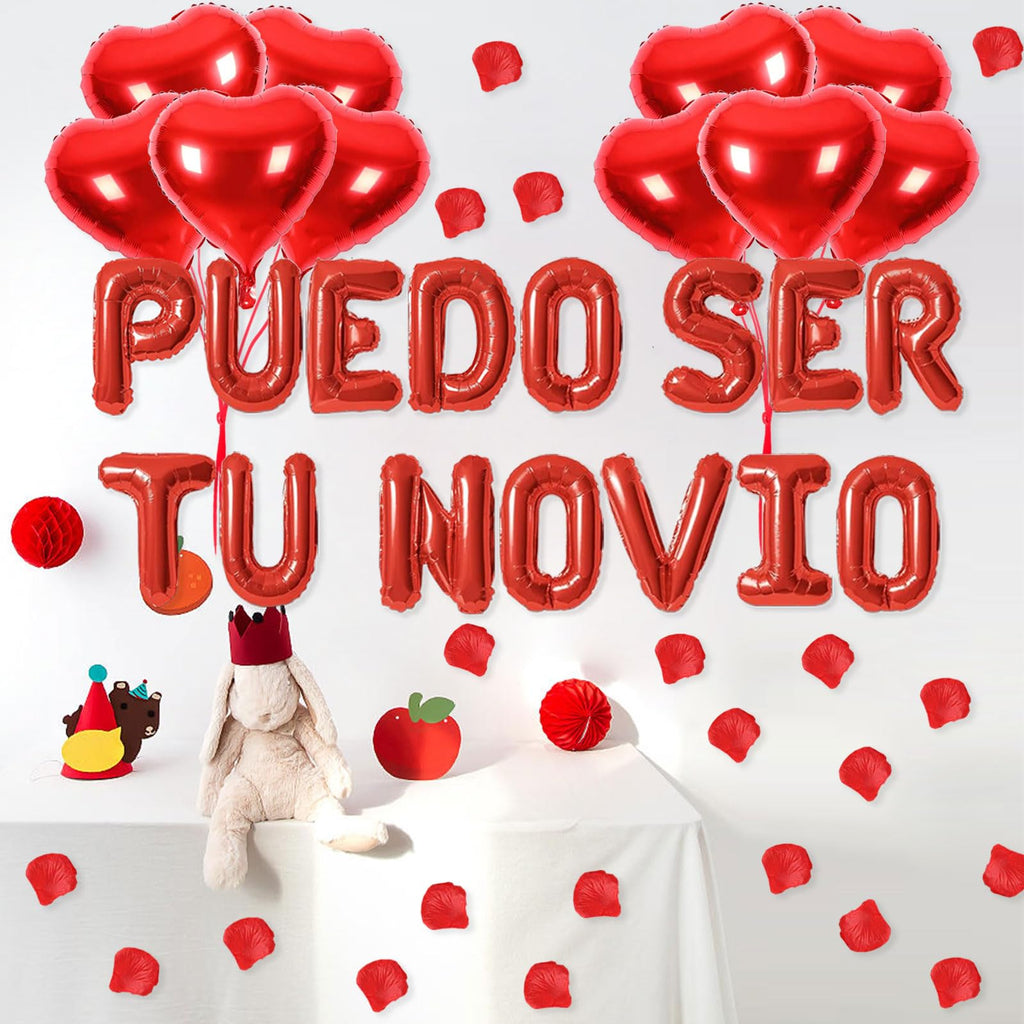 Fezava 2-set red PUEDO SER TU NOVIO balloons + 1200 rose petals | 16-inch letters & 18-inch hearts