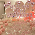 Fezava Rose Gold Will You Be My Girlfriend Balloons – 2 Set, 42pcs 16in Letter Balloons, 10pcs 18in Heart Balloons, 1200 Pink Rose Petals | Valentines Day Decorations