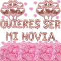 Fezava Will You Be My Girlfriend Balloons with Rose Gold Petals — 16\" Letter Balloons & 18\" Heart Balloons