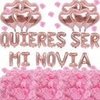 Fezava Will You Be My Girlfriend Balloons with Rose Gold Petals — 16\" Letter Balloons & 18\" Heart Balloons