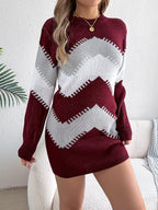 Women Casual Color Block Lantern Sleeve Sweater Dress