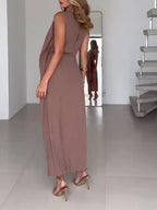 Solid Color Sleeveless Tie Dress