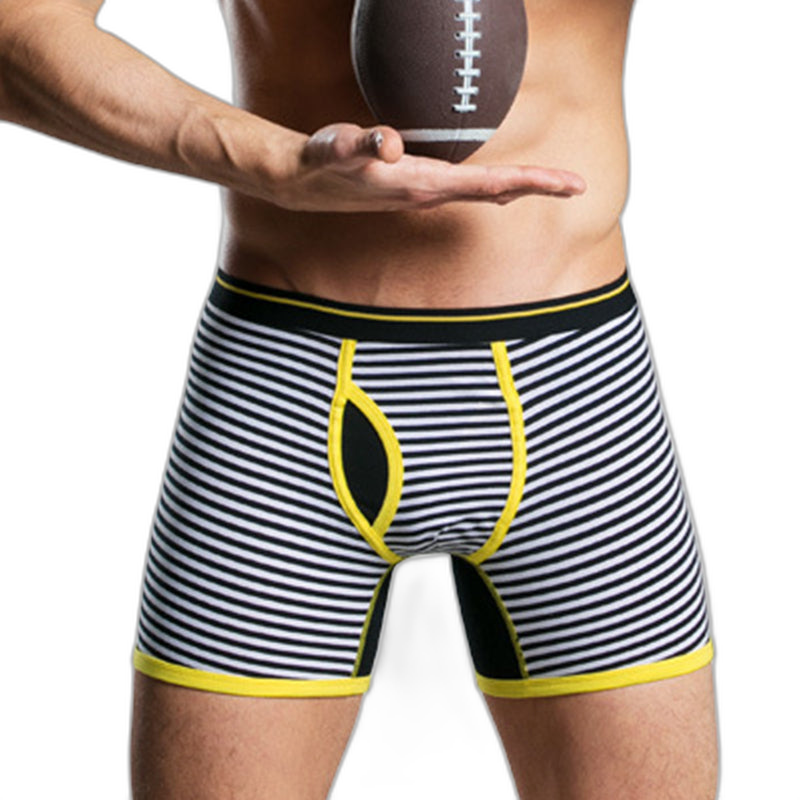 Men's Fly Front with Pouch Striped Cotton Boxer Briefs
