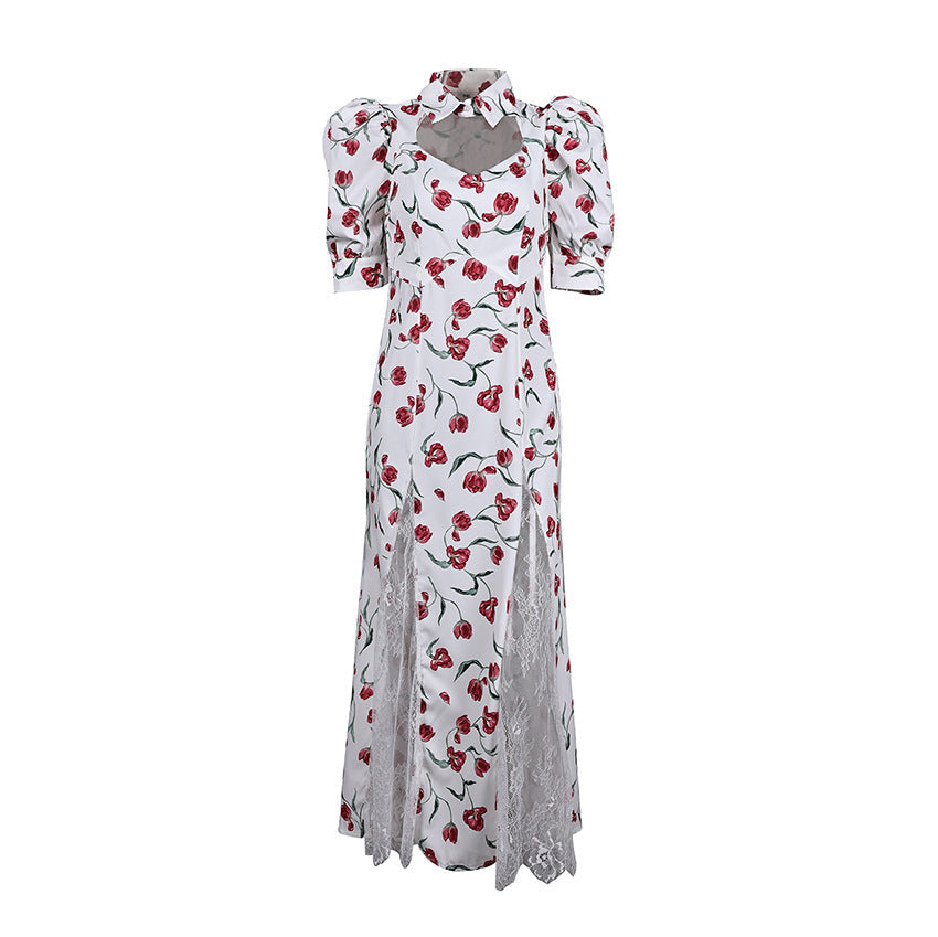 New Summer Design Elegant Lace-embellished, Waist-cinching Maxi Dress
