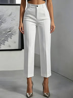 Womens Solid-Color High-Waisted Drapey Straight-Leg Minimalist Trousers