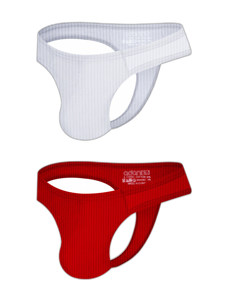 2-pack Men's Ribbed Low-rise Solid Color Thong