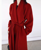 Handmade Red Wool Mid-length Cashmere Coat