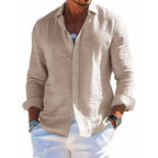 Men's Long Sleeve Shirt Casual Loose Lapel Button Top Solid Color Plus Size Blouse Clothing
