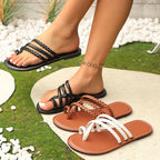 Summer Clip-toe Woven Sandals INS Fashion Beach Flat Slides Slippers Outdoor Roman Shoes For Women