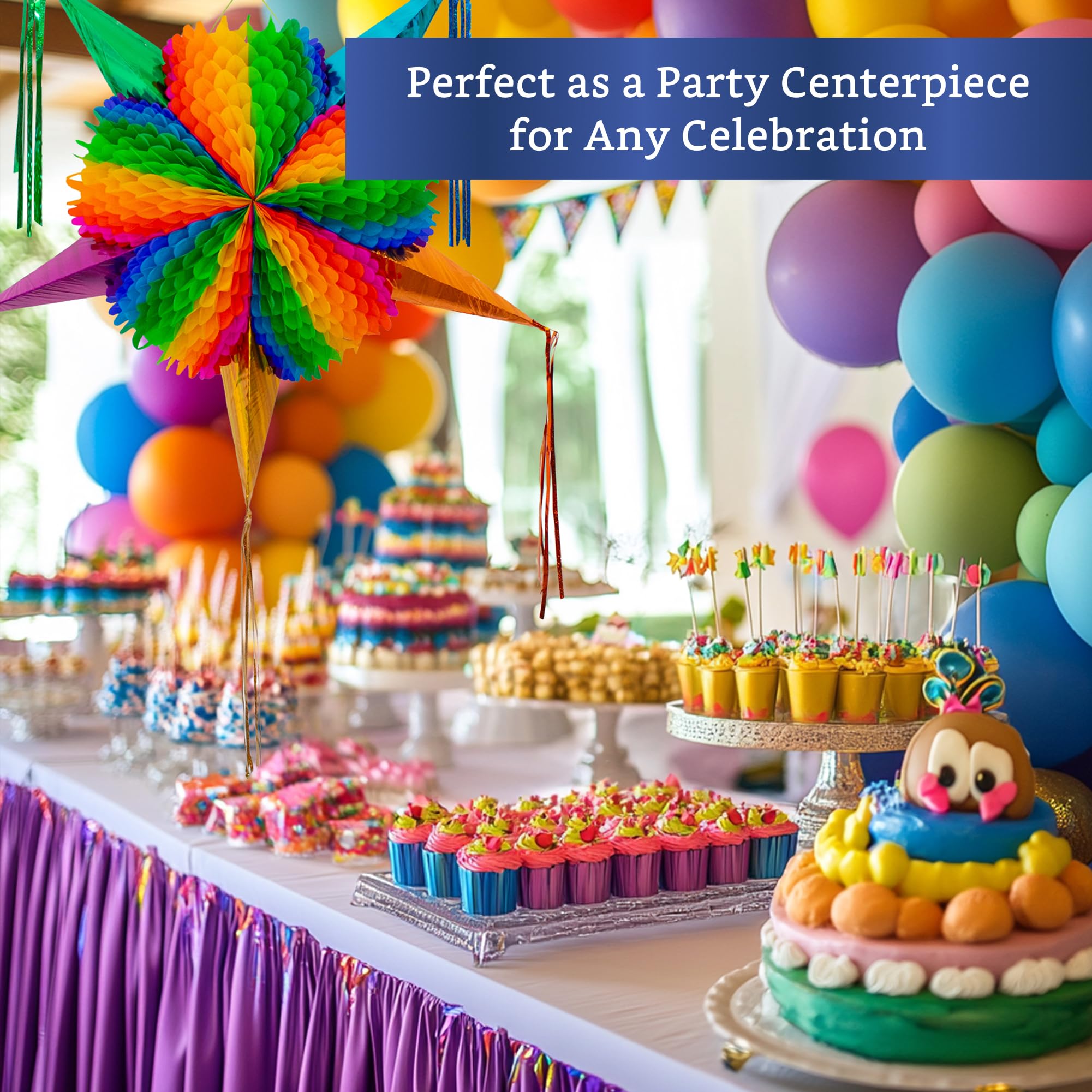 Fiesta Wraps Mexican Piñata Rainbow (Medium 26 in) – Authentic Handmade Foldable Pinata for Parties
