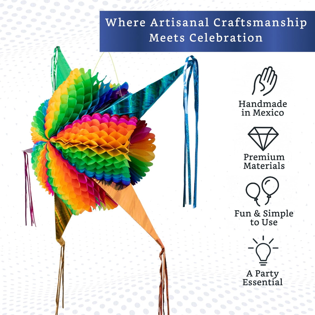 Fiesta Wraps Mexican Piñata Rainbow (Medium 26 in) – Authentic Handmade Foldable Pinata for Parties