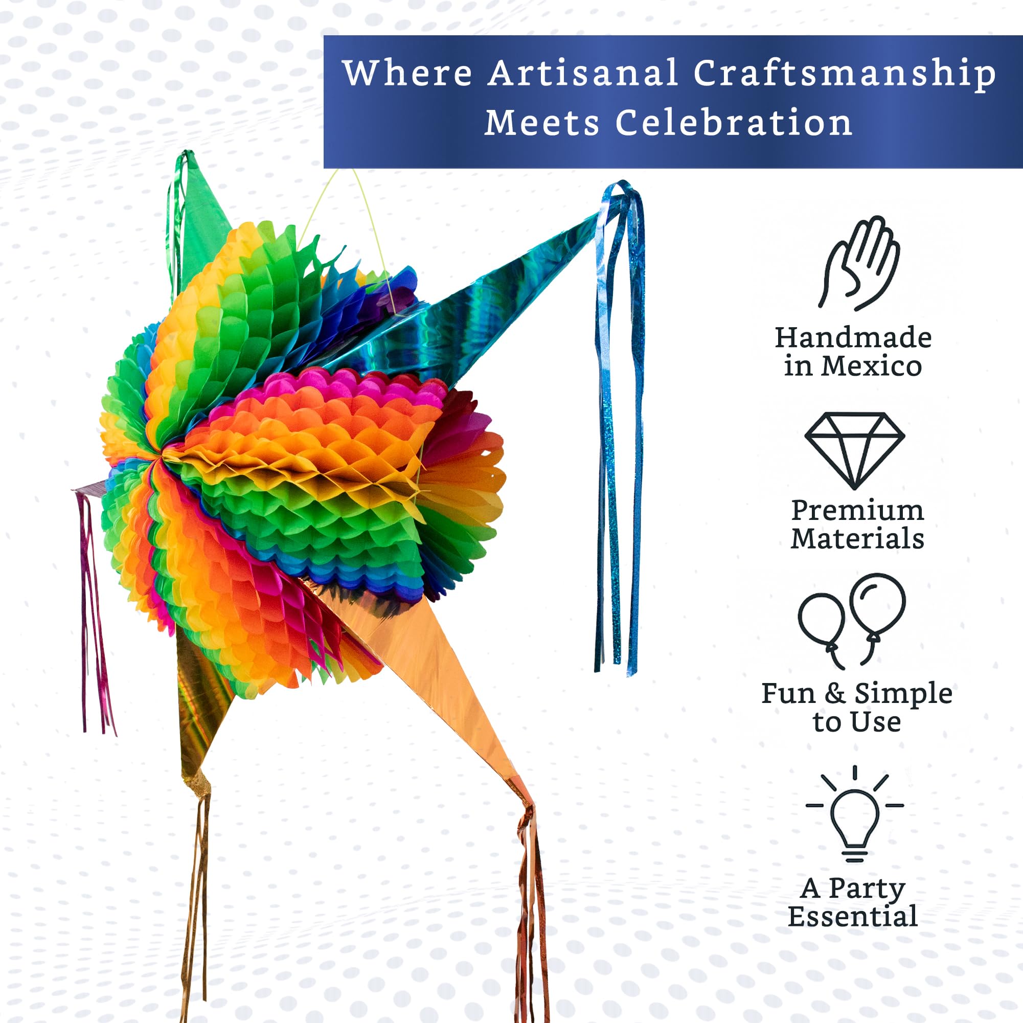 Fiesta Wraps Mexican Piñata Rainbow (Medium 26 in) – Authentic Handmade Foldable Pinata for Parties