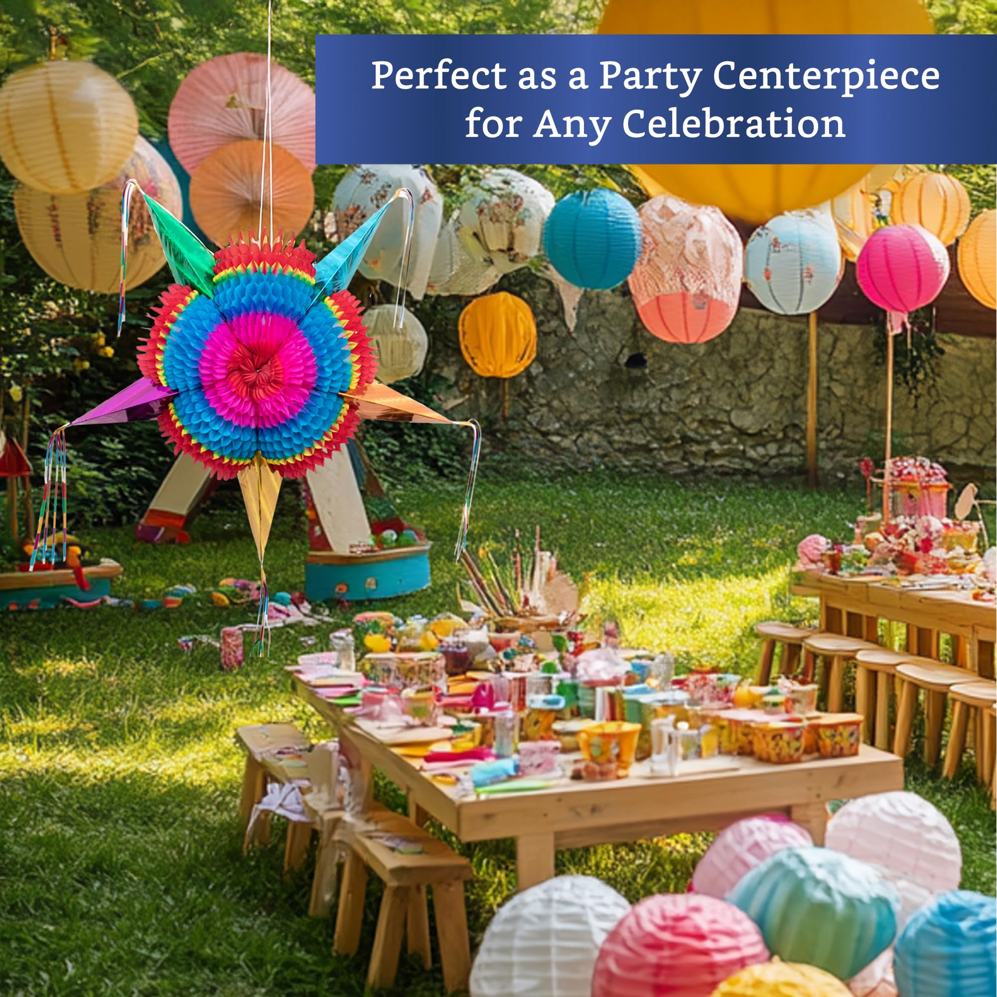 Fiesta Wraps Mexican Pinata Star (Medium 26in) – Authentic Handmade Foldable Pinata for Birthday Parties