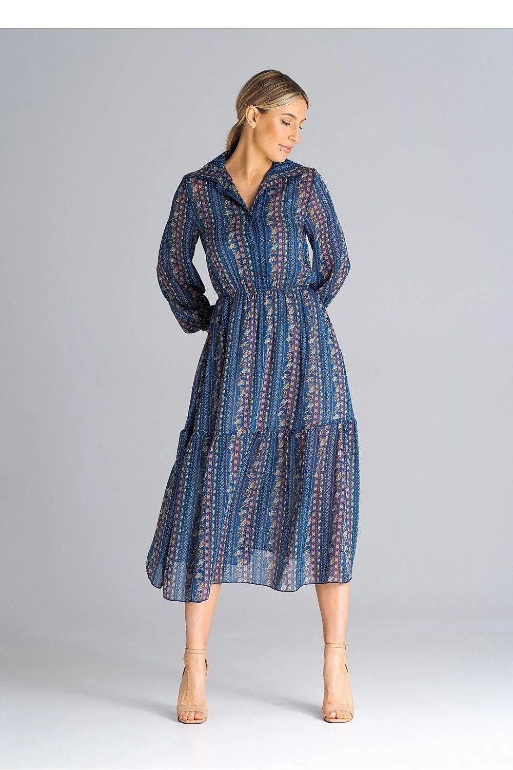 Figl midi length, flared, lined dress