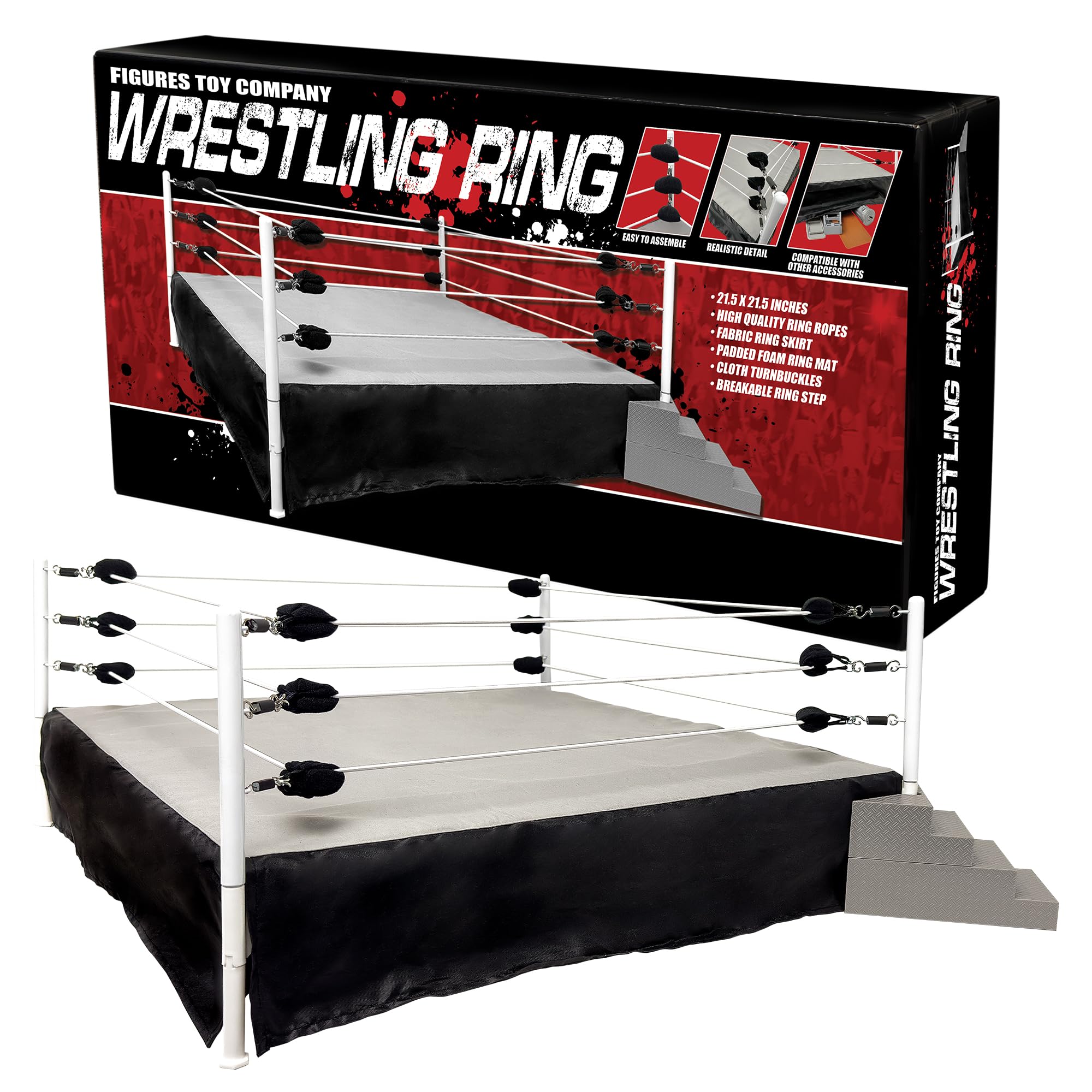 Figures Toy Company Wrestling Ring for Action Figures – 21.5 x 21.5 in