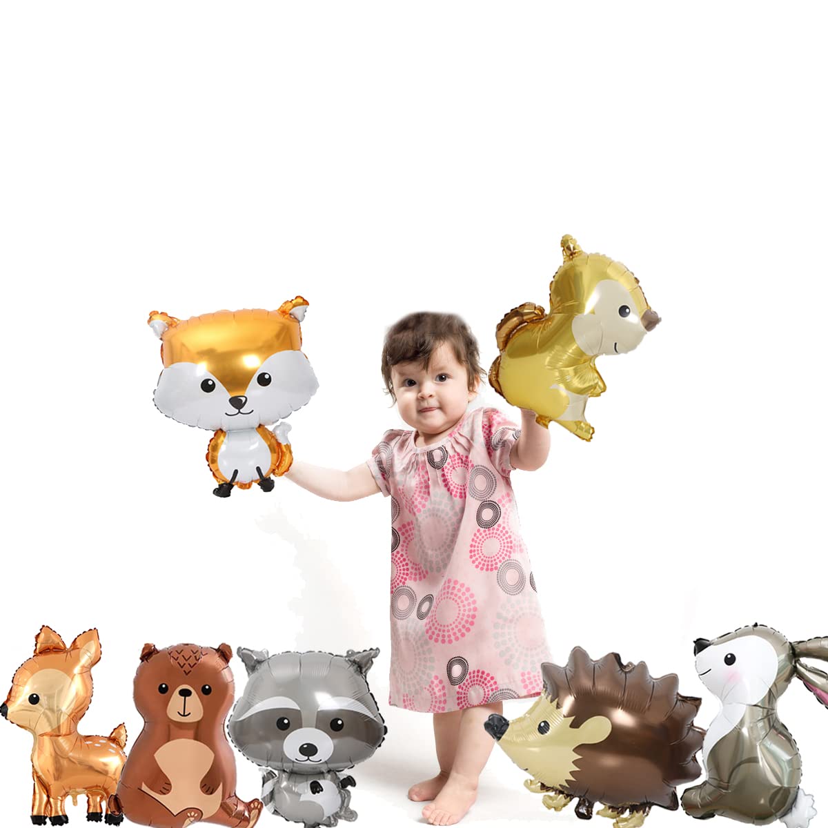 Finypa 7PCS Forest Animal Balloons – Jumbo Woodland Party Decor (Fox, Hedgehog, Squirrel, Bear, Deer, Raccoon, Rabbit)