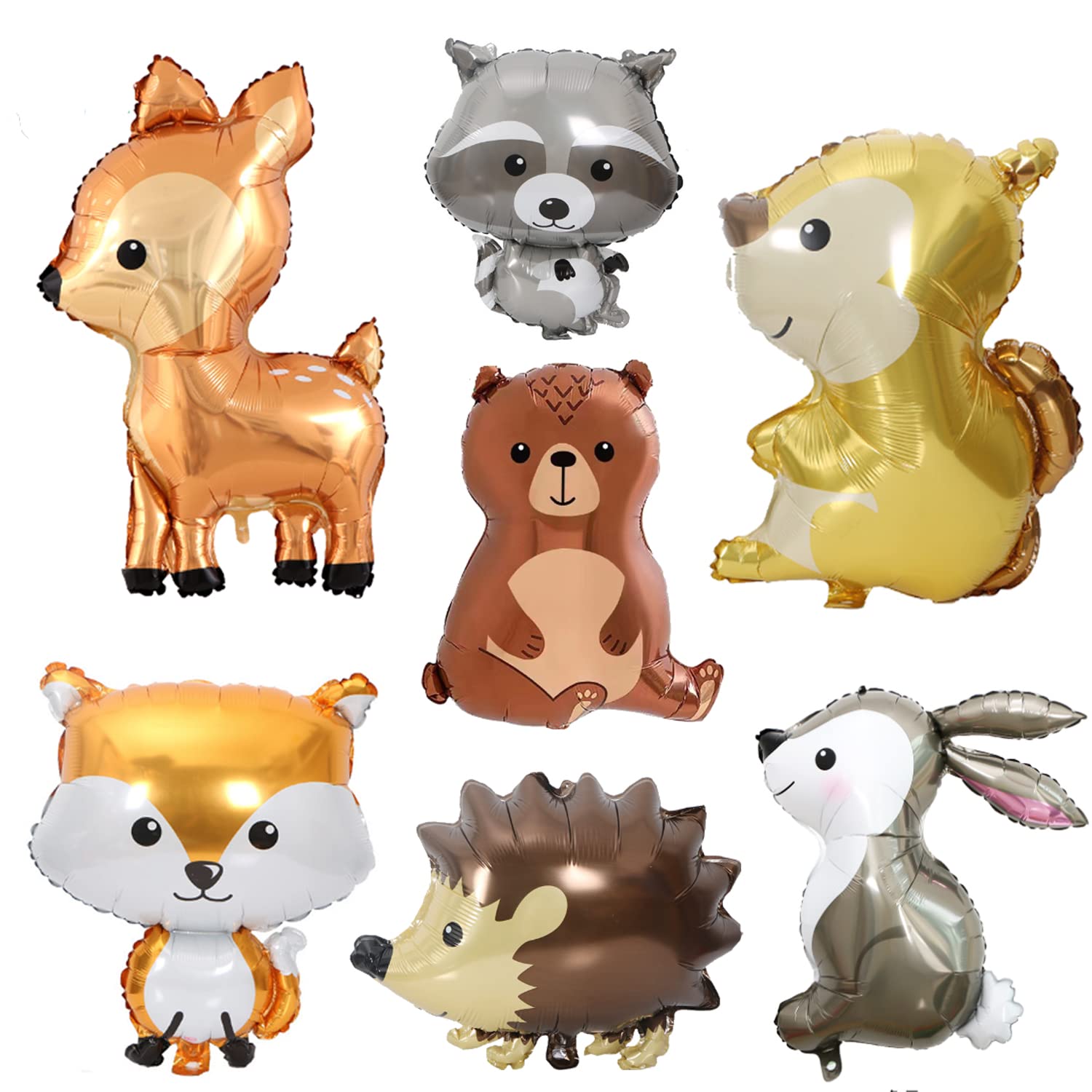 Finypa 7PCS Forest Animal Balloons – Jumbo Woodland Party Decor (Fox, Hedgehog, Squirrel, Bear, Deer, Raccoon, Rabbit)