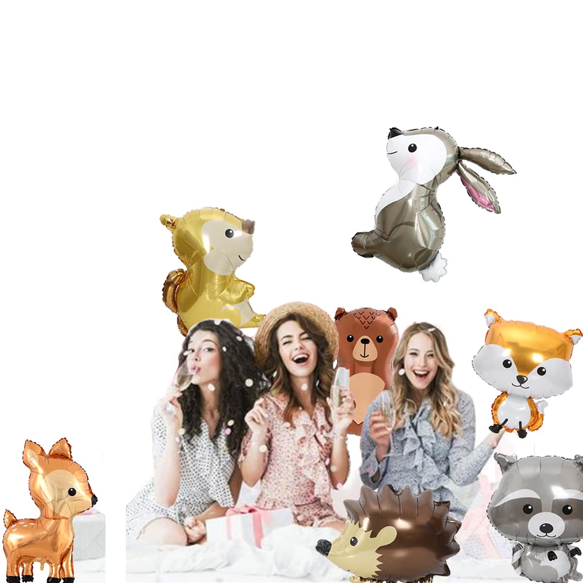 Finypa 7PCS Forest Animal Balloons – Jumbo Woodland Party Decor (Fox, Hedgehog, Squirrel, Bear, Deer, Raccoon, Rabbit)